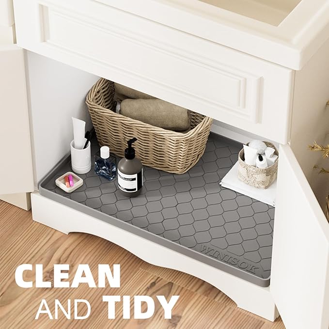 Winisok Silicone Under Sink Mat 40" x 19", kitchen Essentials and Gadgets, Shelf liner and Cabinet Protector, Home Organizers and Storage, Waterproof Bathroom Tray