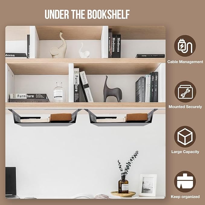 2 Pack Under Desk Shelf-Metal -Black Under Shelf Storage for Office Tables & Workstations（13Inch）