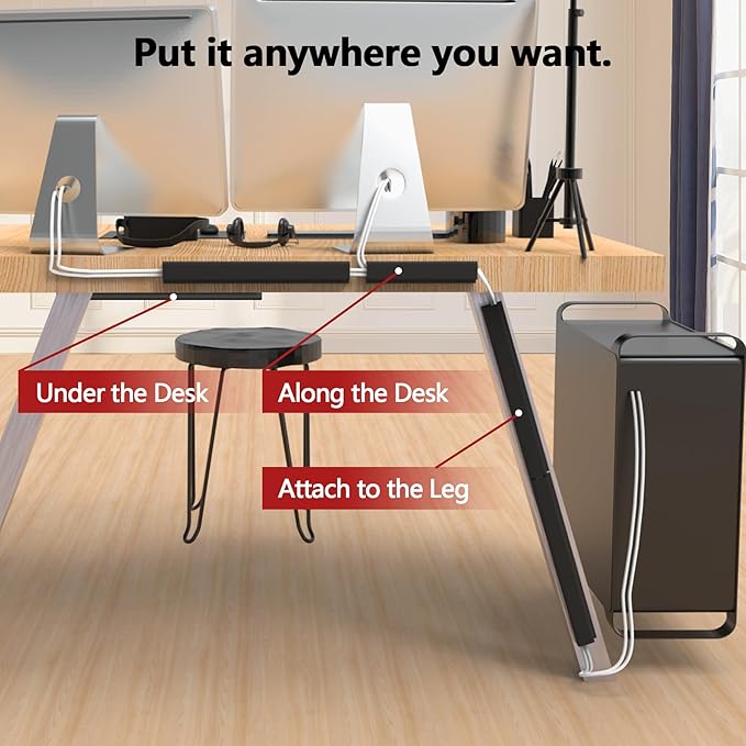 Under Desk Cable Management, 15.7 in Computer Cable Management Black