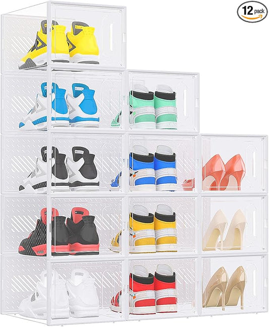 Large Shoe Organizer Storage Box with Magnetic Door, White