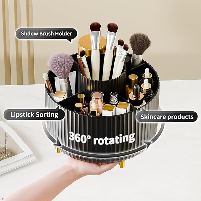 Fanado 360° Rotate Makeup Brush Holder Organizer, Black