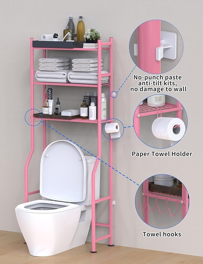 Livilord 3-Tier Over The Toilet Storage, Pink
