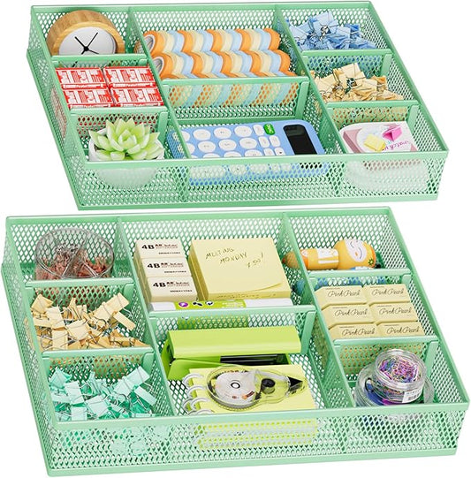 2 Pack Desk Drawer Organizer, Green