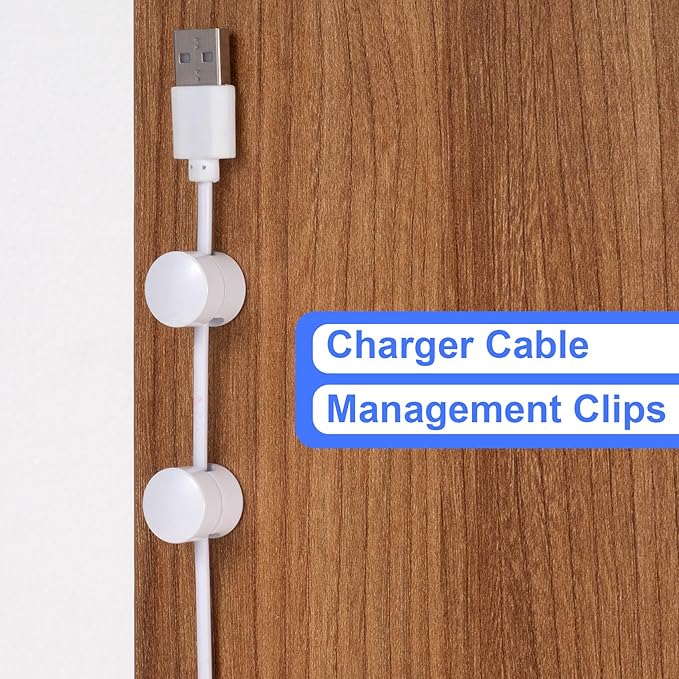 SmallCat 3 Sets Charger Holders for Cords, White Adjustable Cable Anchor Holders, Adhesive Metal Cord Clips, Cable Management Wire Organizers for Desk, Office, Nightstand