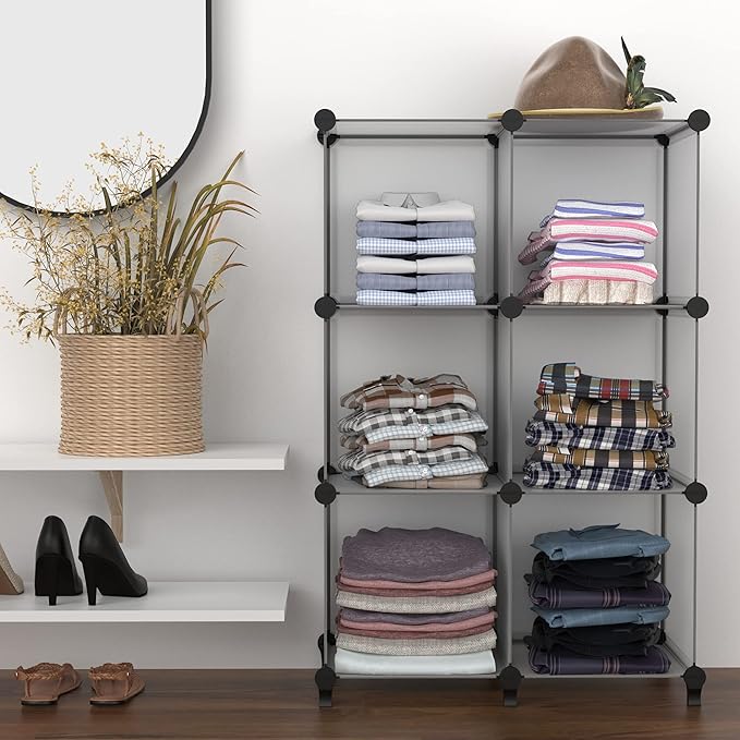 6 Light Grey Cube Storage Organizer, Modular Storage Shelf with Hammer