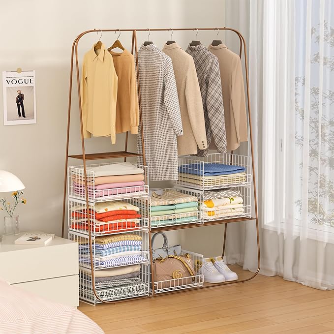 4-Tier Sliding Closet Organizers and Storage Shelves, White