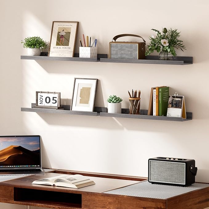 Floating Shelves for Wall, 23.6 Inch Shelves for Decor Storage Set of 6, Grey