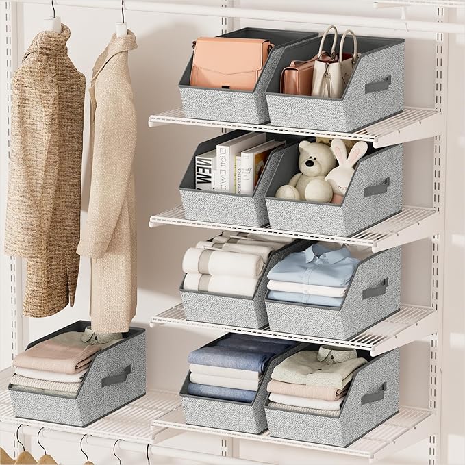 Homsorout Large Closet Storage Cubes - Closet Storage Bins with Dual Handles for Clothes, Towels, Toys, Shelf Organizer Bins for Bedroom, Nursery, Shelves, Small Spaces, Ant Light Gray, 4 Pack