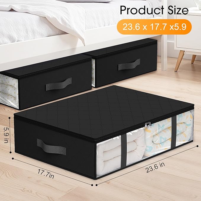 Under Bed Storage Bags 4 Pack, Black
