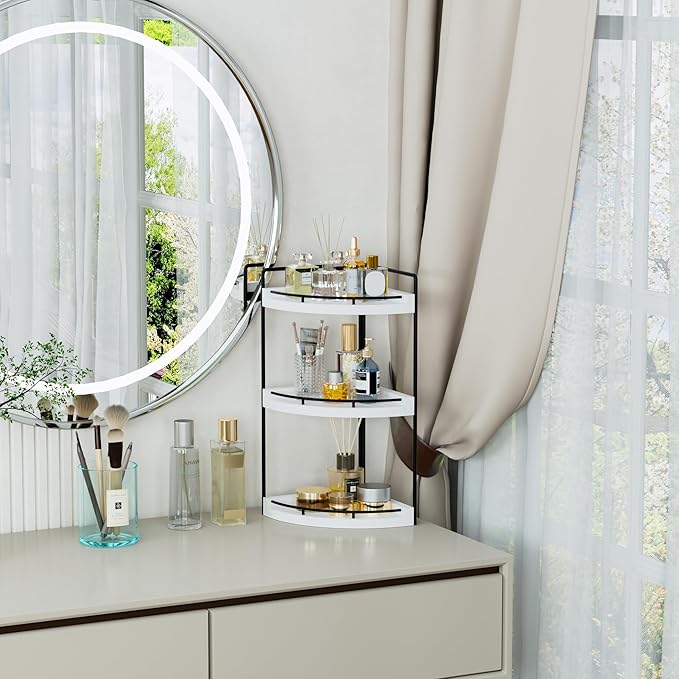 Corner Bathroom Counter Organizer, 3 Tier Bathroom Sink Shelf Countertop, White