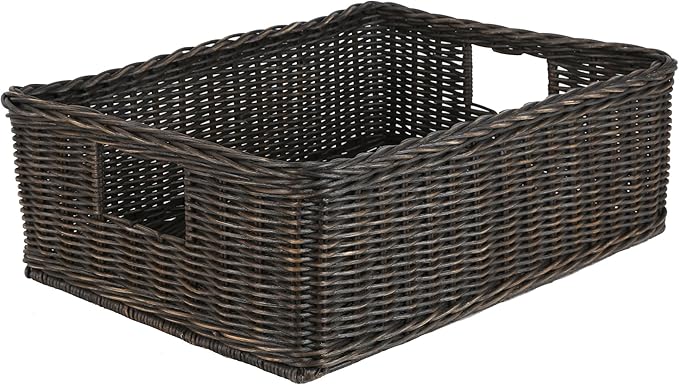 The Basket Lady Under the Bed/Basic Wicker Storage Basket, Large, 22 in L x 16.5 in W x 7 in H, Antique Walnut Brown