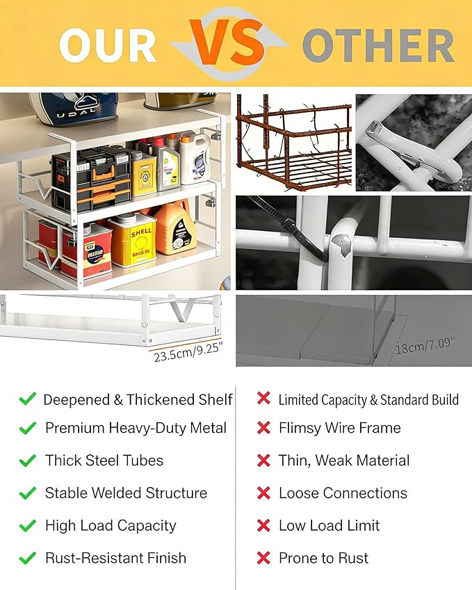 prueBox Under Shelf Storage Basket Organizer Adjustable Hanging Holder with Knob Lock, Heavy Duty Metal Panel for Pantry, Kitchen, Office, Closet Holds 50 lbs, 11.8"-19.3" Wide, White, 1 Pack