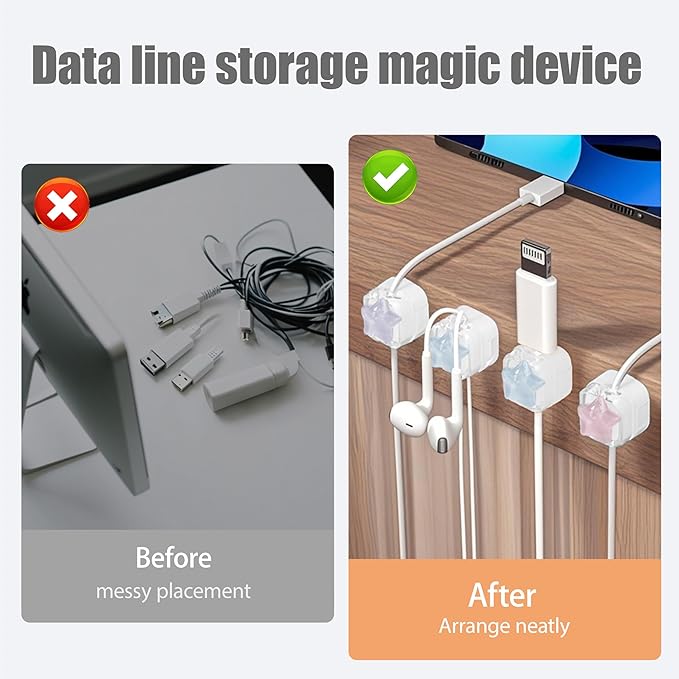 3Pack Magnetic Cable Clips for Nightstand, Adhesive Night-Glowing Cord Holder Organizer for Office Home Desk Wall Car (Star)