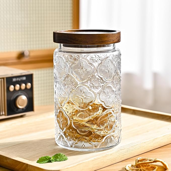 Adodeen 24oz Vintage Glass Jar With Lid, Glass Storage Containers