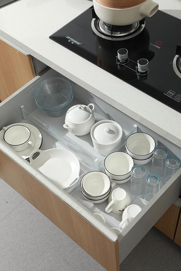 6 Pack Adjustable Drawer Dividers(11.34-19.88") 3.15" Expandable Clear Drawer