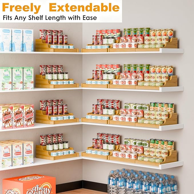 Simple Trending Expandable Bamboo Can Rack Organizer for Pantry