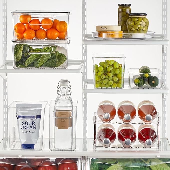 Plastic Deep Kitchen and Pantry Organizer Storage Bin with Handles for Cabinet