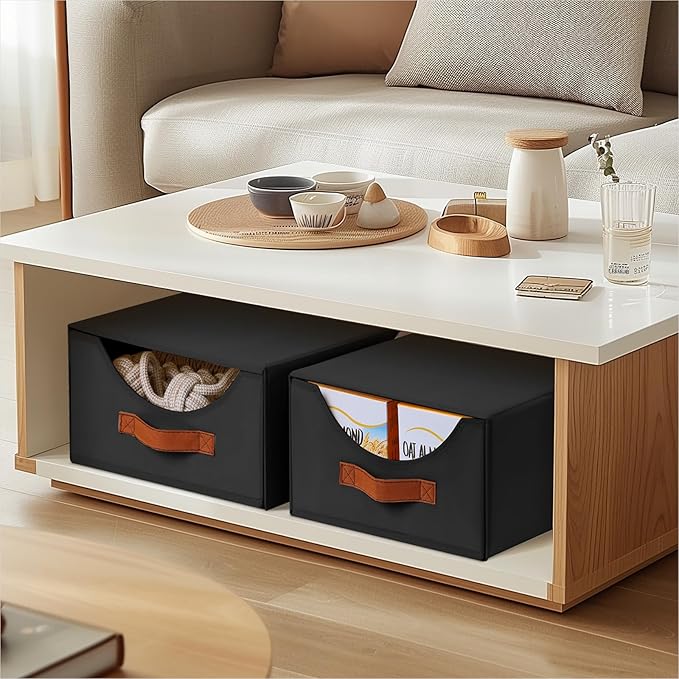 Homsorout Stackable Storage Drawers - Collapsible Storage Bins with Drawers, 6 Pack Closet Shelf Organizer Basket, Fabric Pull Out Organizer for Bedroom, Living Room, Dorm, Black
