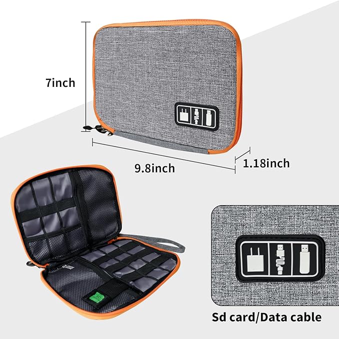 Lcsmaokin Electronics Travel Organizer,Portable Waterproof Electronic Travel Storage Bag for Small Charging Cord Storage,Charger,SD Card etc,for Travel,Business-Grey Orange