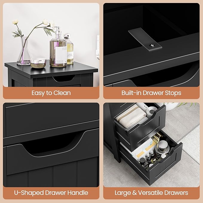 Bathroom Floor Storage Cabinet, Black