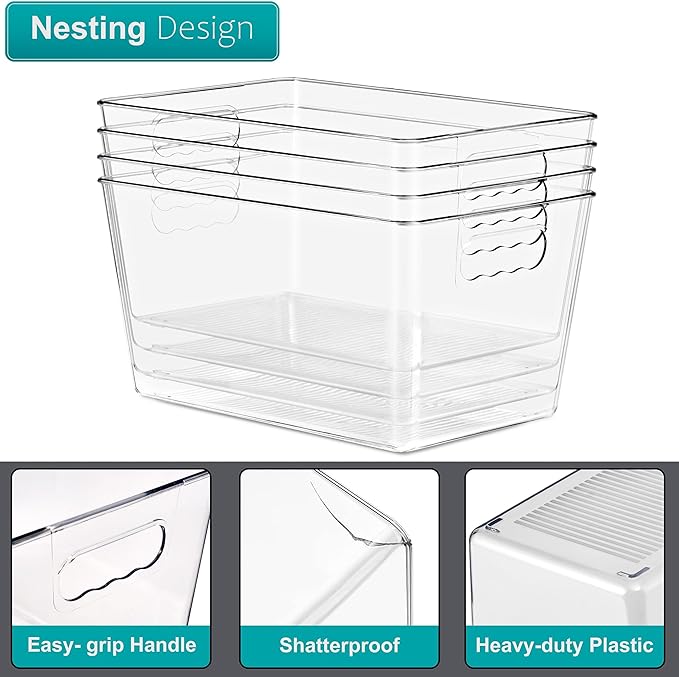Clear Storage Bins with Lids, 10 Pack Large Organization Bins with Handles