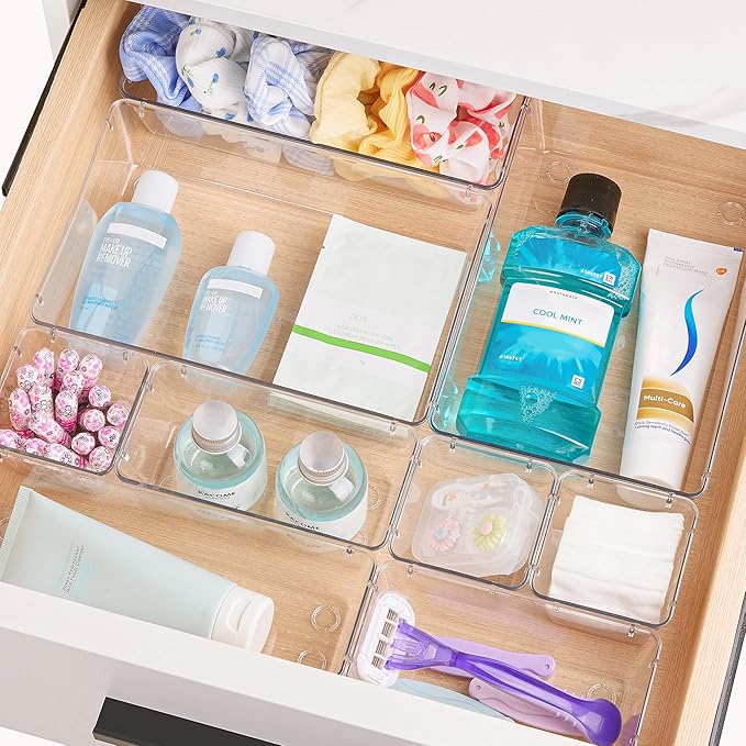 72 PCS Clear Plastic Drawer Organizers Set
