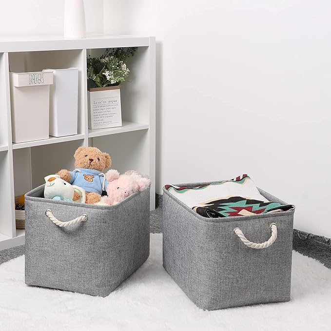 Bidtakay Grey Baskets [2-Pack] Shelf Baskets for Storage 16" X 11.8" X 11.8"