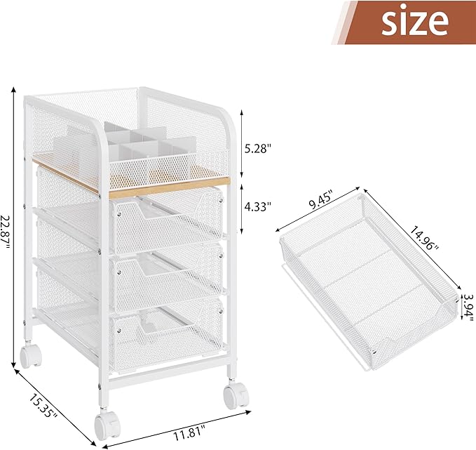 Rolling Makeup Cart Organizer with 3 Drawers