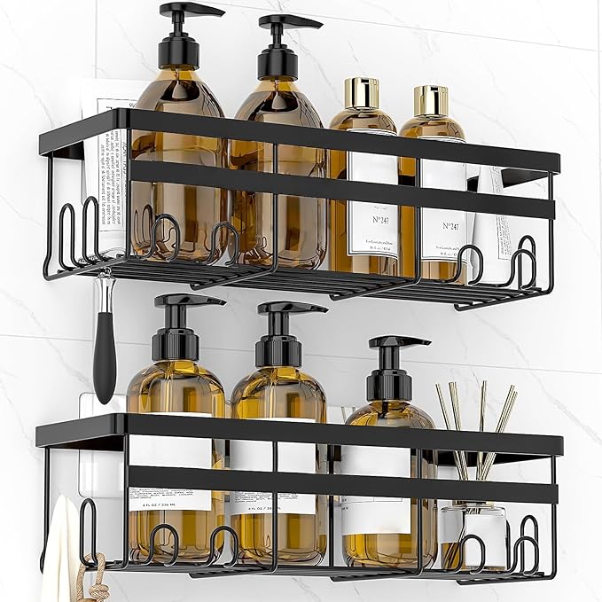 Shower Caddies 2 Pack, Adhesive Hanging Shower Shelf, Black
