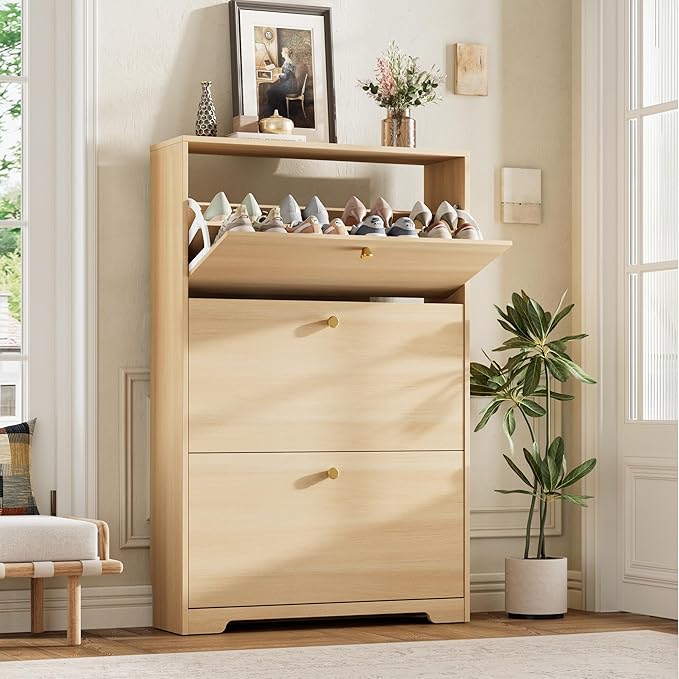 Nicetree Shoe Storage Cabinet, Slim Shoe Cabinet, Hidden Shoe Rack Cabinet, Shoe Storage Cabinet for Entryway, Hallway, Foryer, Natural Oak
