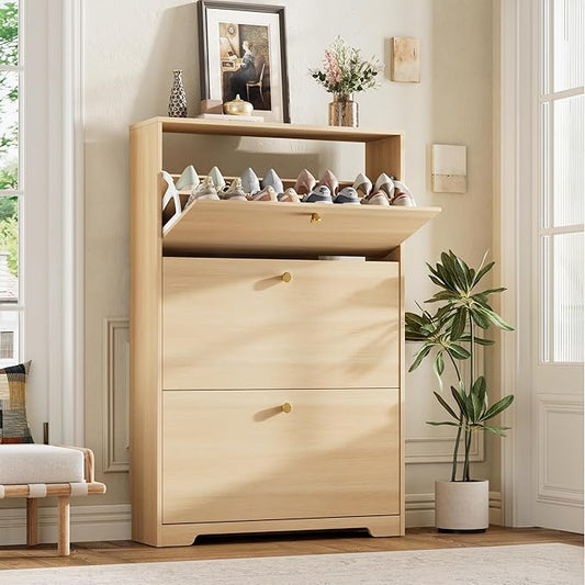 Nicetree Shoe Storage Cabinet, Slim Shoe Cabinet, Hidden Shoe Rack Cabinet, Shoe Storage Cabinet for Entryway, Hallway, Foryer, Natural Oak