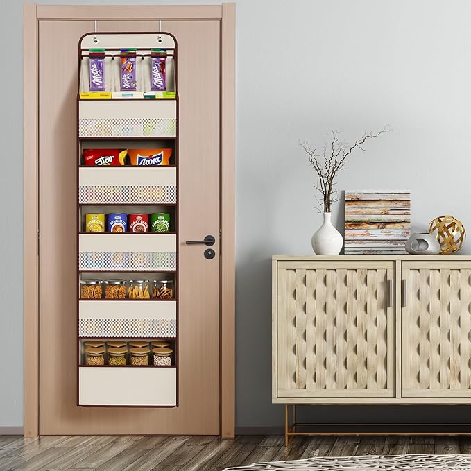 6-Shelf Over Door Hanging Organizer Fabric Baby Door Storage with 5 Large, Beige