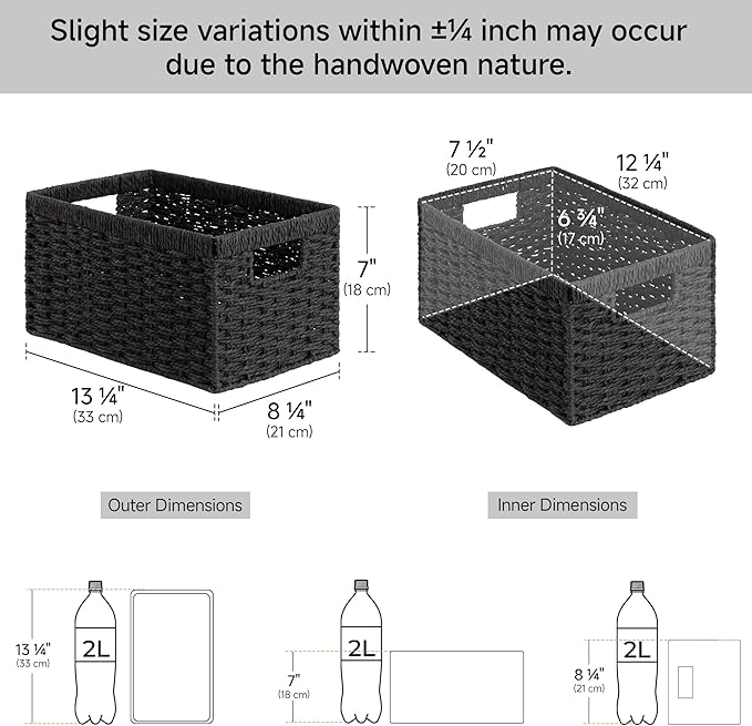 StorageWorks Pantry Baskets, Wicker Storage Baskets for Organizing, Pantry Organizers and Storage, Medium, Black, 2-Pack