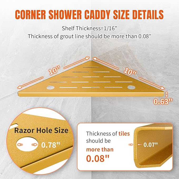 Shower Corner Shelf with Razor Hole, Modern Style Shower Caddy