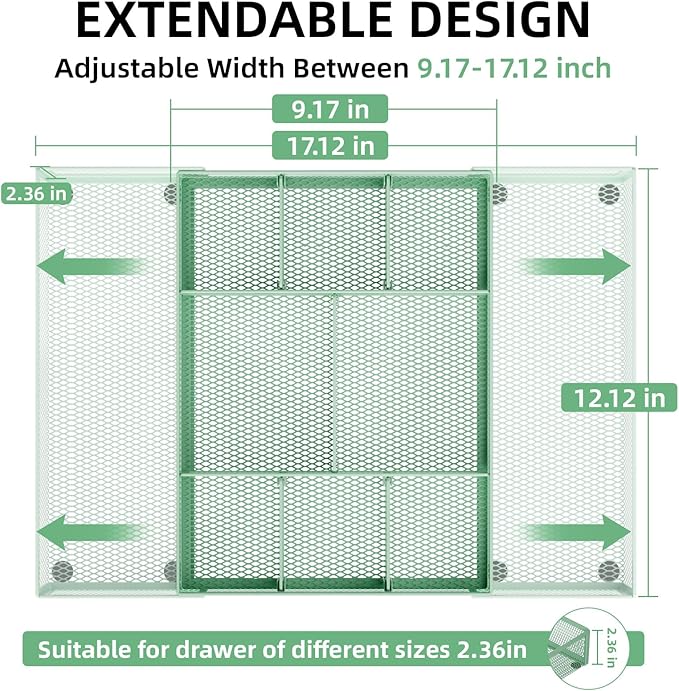 Expandable Desk Drawer Organizer, Expandable-Green