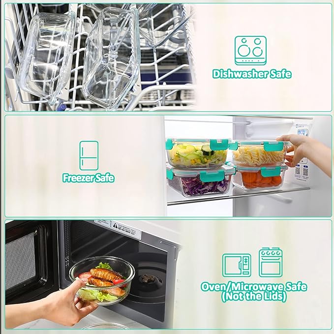 Glass Meal Prep Containers with Lids, 10-Pack, Green
