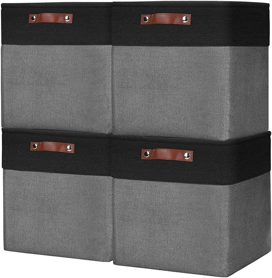 13x13 Cube Storage Bins, Collapsible Fabric Storage Box, Grey&Black
