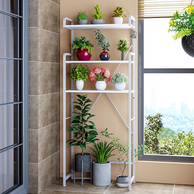 Huhote Over The Toilet Storage Rack with 3-Tier Bathroom Shelves, Space Saver Toilet Shelf, Bathroom Storage Organizer with Hooks for Over Toilet Storage and Shelf (White)