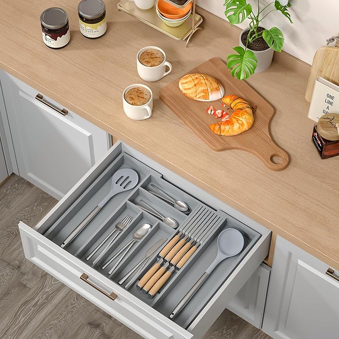 Bamboo-Silverware-Drawer-Organizer-Kitchen, Grey