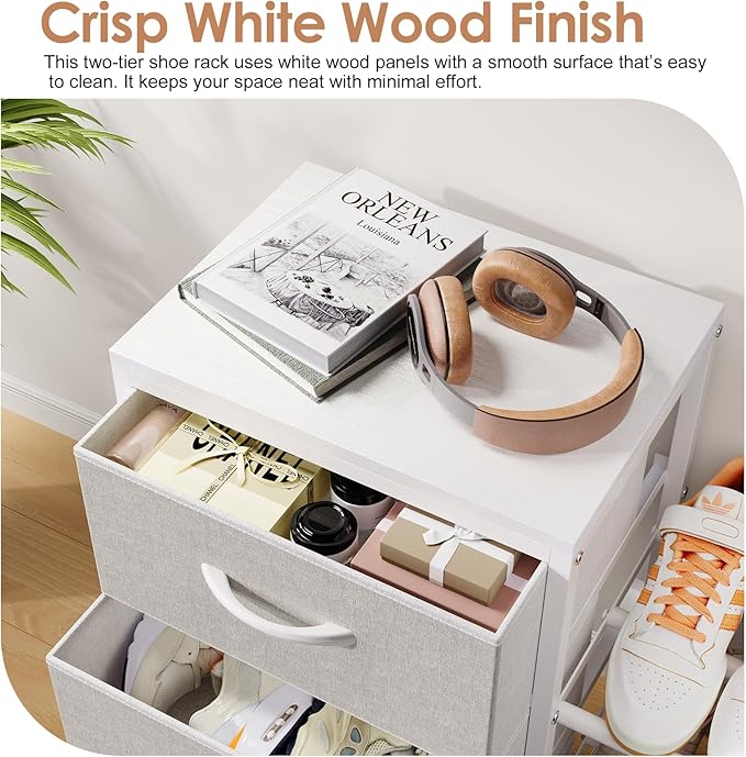 Cidaziya Expandable Closet Organizers and Storage, White Fabric Storage Dresser, 3 Drawer Dresser, Clothes Shelves for Kids, Purse Organizer Small Shoe Rack for Closet Bedroom(31.29~43.42 in)