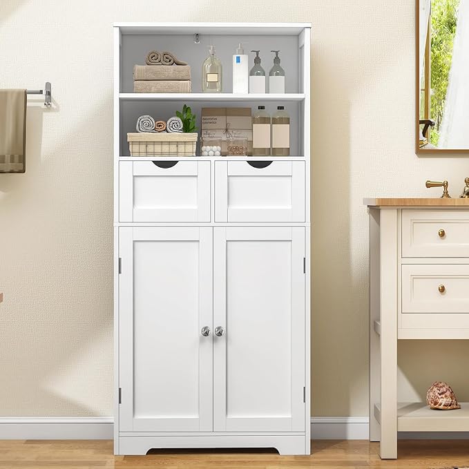 Tall Bathroom Cabinet, Storage Cabinet with Adjustable Shelves