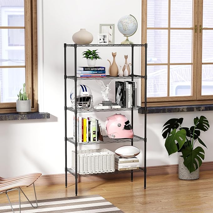 5-Tier Wire Storage Shelves with Wheels, 14 x 30 x 61, Black