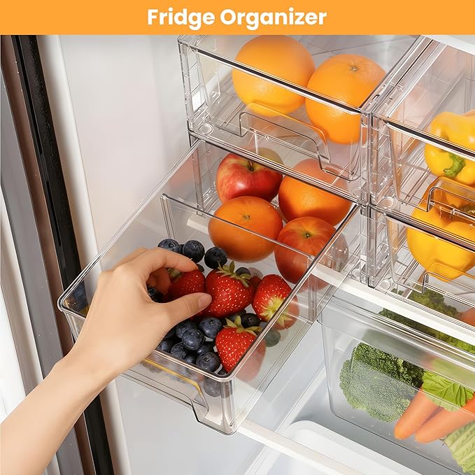 4 Pack Stackable Storage Drawers with Handles