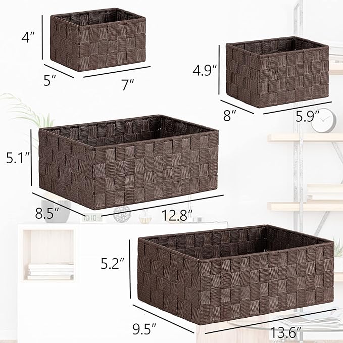 Woven Storage Baskets for Organizing 6 Pack, Brown
