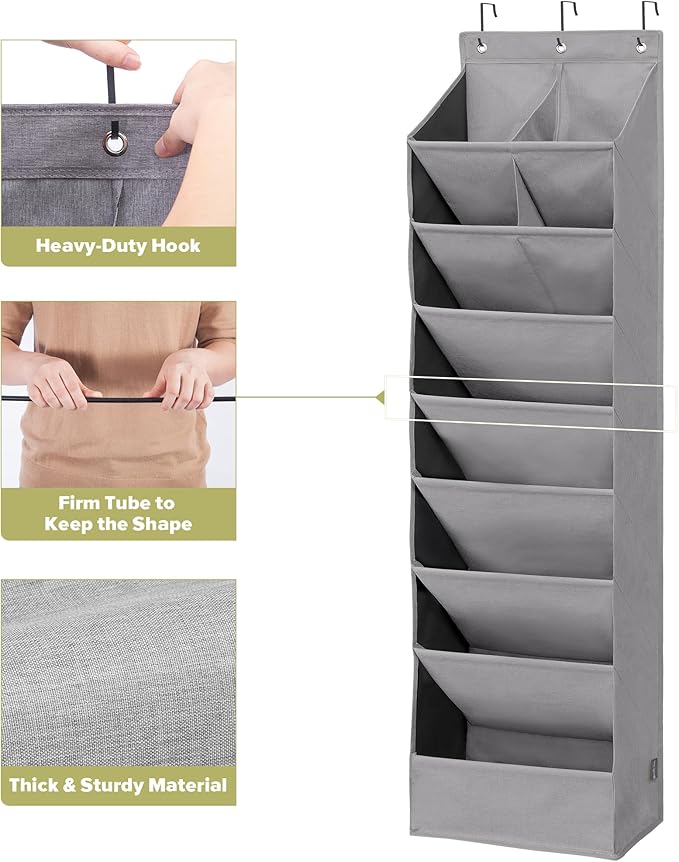4 Pack Shoe Organizer with 6 Extra Large Pockets and 4 Large Pocket, Over the Door Sturdy Closet Storage Rack, Hanging Shoe Organizer for Shoes, Sneakers, Grey