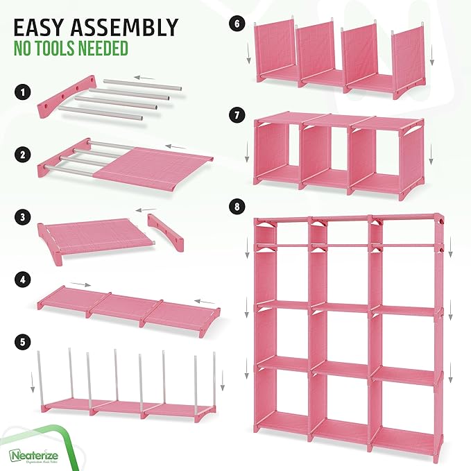 Cube Storage Organizer with Storage Bins Included - The Perfect Closet Organizers and Storage Solution. Includes 12 Storage Cubes, Great For Toy Storage, Closet Storage, Clothes Storage (Pink)