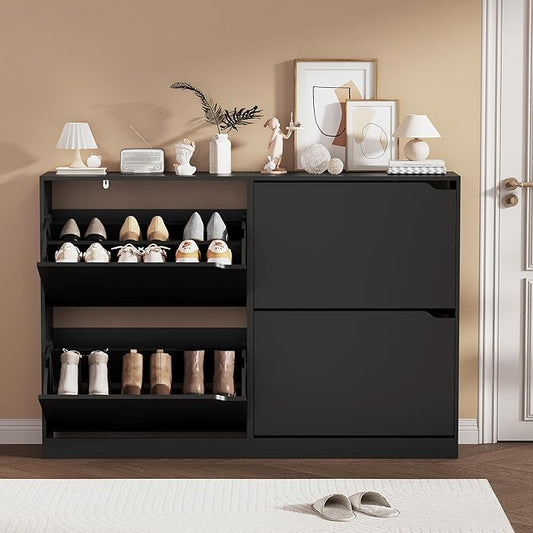Shoe Storage Cabinet, Black, 47.24" x 32.28" x 9.44"