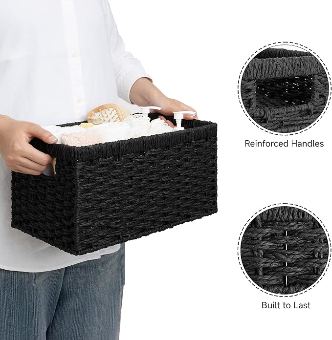 StorageWorks Pantry Baskets, Wicker Storage Baskets for Organizing, Pantry Organizers and Storage, Medium, Black, 2-Pack