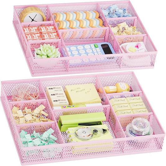 2 Pack Desk Drawer Organizer, Pink