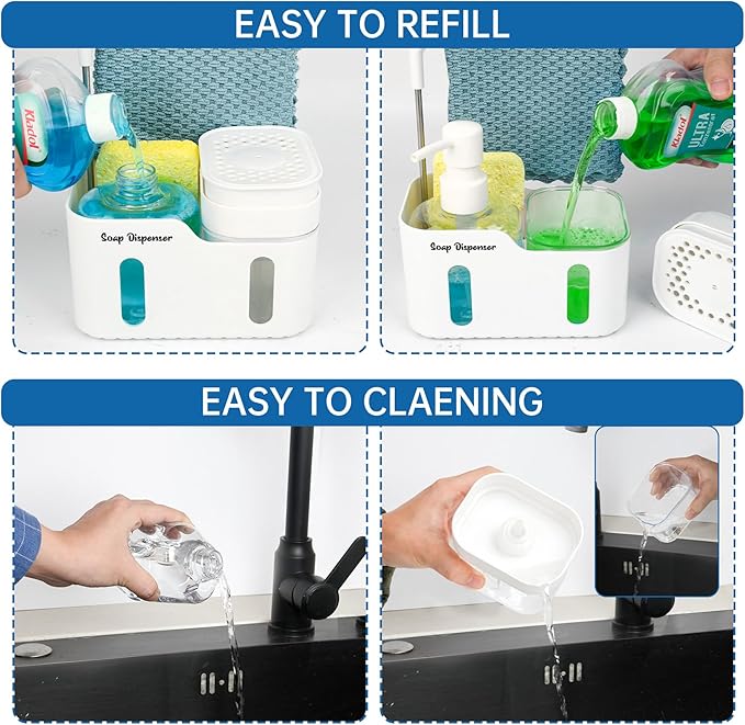 Hand Soap and Dish Soap Dispenser Set for Kitchen, White